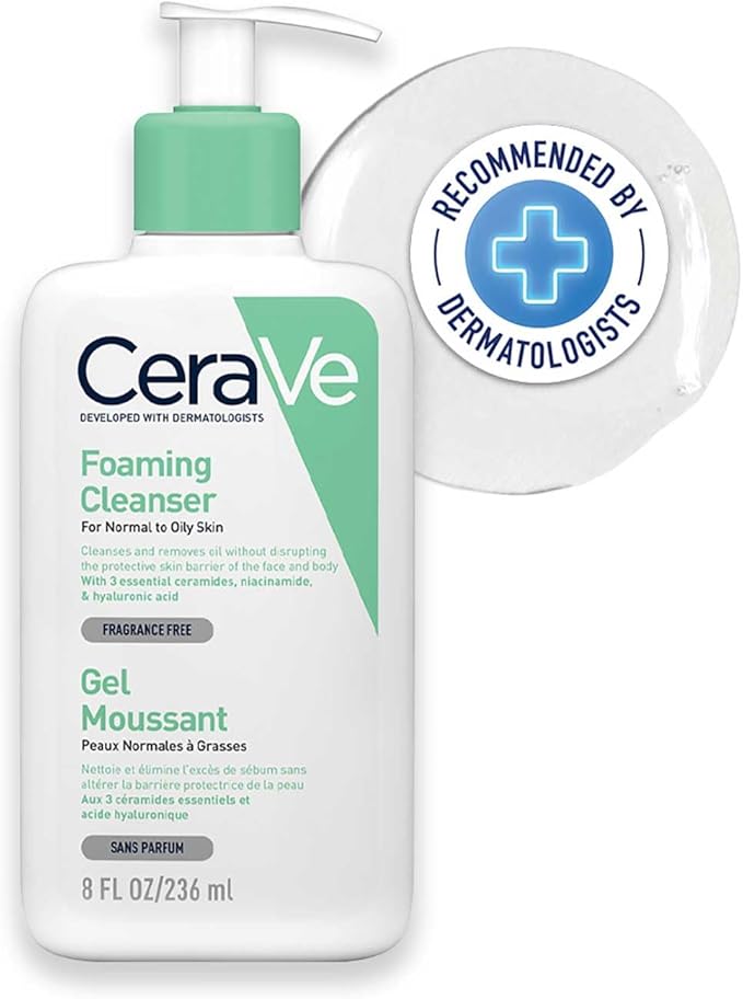 CeraVe Gel Limpiador Espumoso Diario – Piel Mixta a Grasa o con Acné – 236 ml