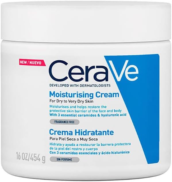 CeraVe Crema Hidratante con Ceramidas y Ácido Hialurónico – Piel Seca a Muy Seca – 454 g